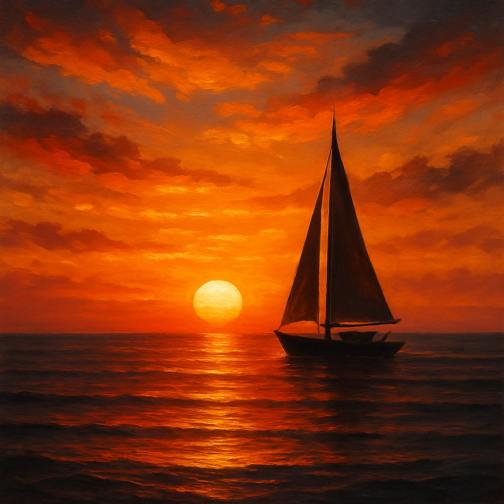 Sonnenuntergang mit Segelboot